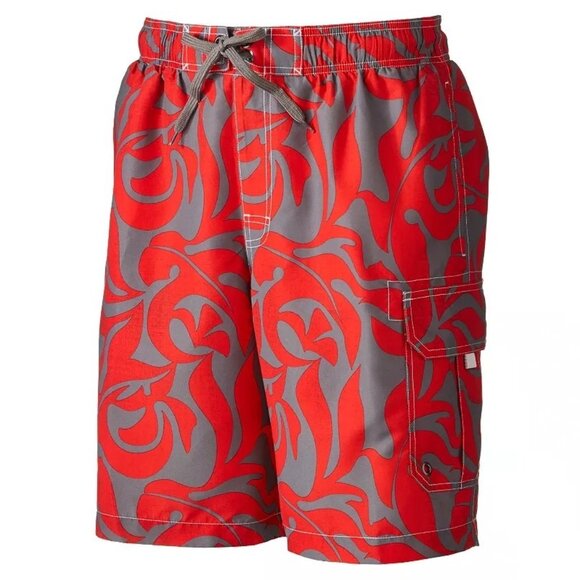 Sonoma Life+Style Mens Large Swim Trunks Cargo Red & Gray - Picture 2 of 7